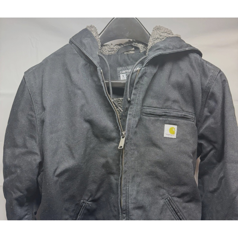 Carhartt Womens Jacket Small S Black Sherpa Lined Hooded Duck Canvas Coat 104292